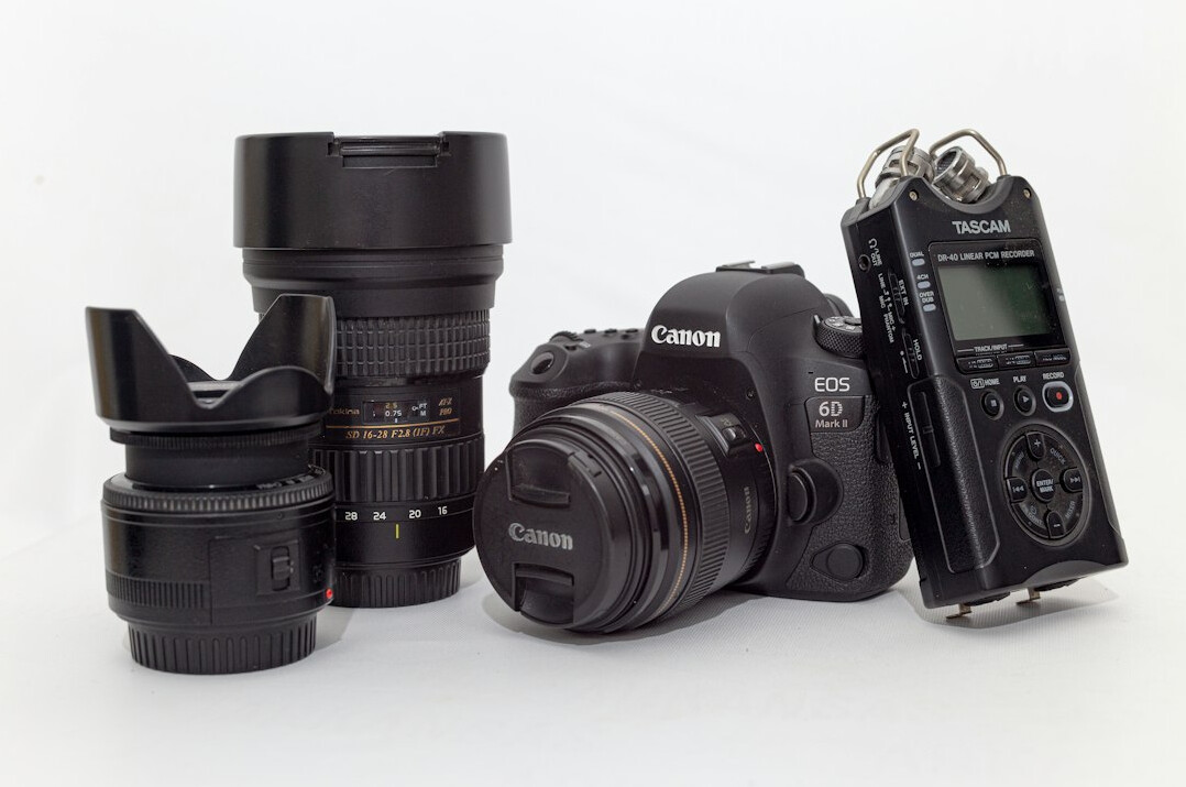Professional camera and audio equipment set up for filming